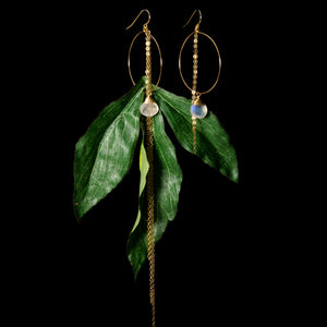 JUNGLE LEAF AND RAINBOW MOONSTONE EARRINGS