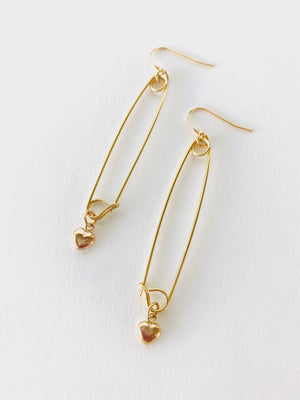 SAFETY PIN TINY HEART EARRINGS