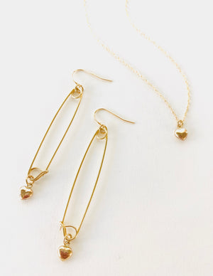SAFETY PIN TINY HEART EARRINGS