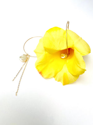 YELLOW GLADIOLA AND PEARL EARRINGS