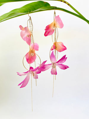 TRIPLE PURPLE ORCHID AND PUKA SHELL EARRINGS