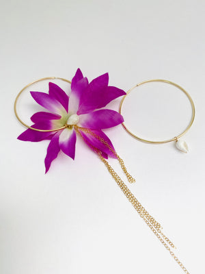 PURPLE ORCHID AND SHELL EARRINGS