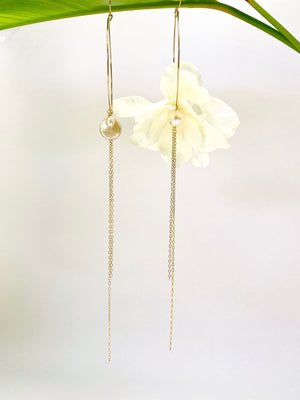 WHITE DELPHINIUM AND PEARL EARRINGS