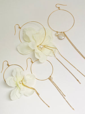 DAINTY WHITE DELPHINIUM AND TINY PEARL EARRINGS