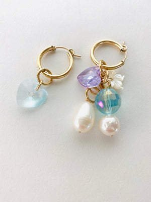VINTAGE HEART CHARM HOOPS EARRINGS