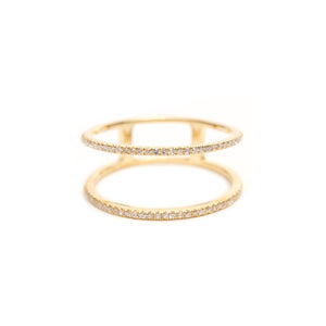 SOLID 14K GOLD AND DIAMOND DOUBLE RING